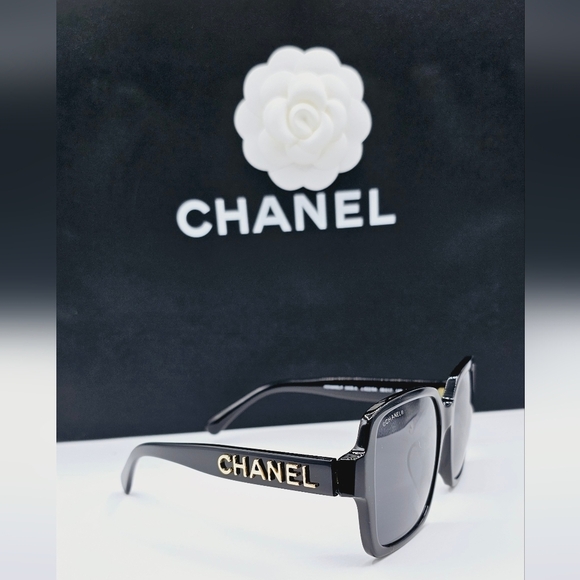 CHANEL BLACK SUNGLASSES CH5408A 622/S4 OVERSIZED GOLD LETTERS - Picture 9 of 16